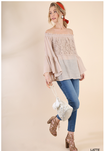 Off the Shoulder Floral Lace Bell Sleeve Blouse