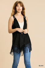 Load image into Gallery viewer, Black Suede Vest with Lace Detail and Fringe