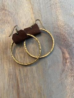 Gold Hoop Earrings with Leather Accent