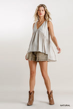 Load image into Gallery viewer, Natural Linen Blend Deep V-Neck Sleeveless Babydoll Top with  Open Back