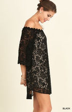 Load image into Gallery viewer, Umgee Black Off the Shoulder Floral Lace Dress