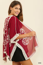 Load image into Gallery viewer, Wine Open Front Kimono with Embroidered Details