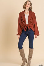 Load image into Gallery viewer, Long Sleeve Open Front Lightweight Jacket with Frayed Ruffle Hem