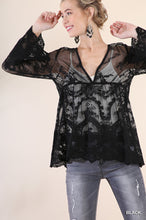 Load image into Gallery viewer, Sheer Lace Bell Sleeve V-Neck Babydoll Tunic