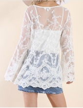 Load image into Gallery viewer, Sheer Lace Bell Sleeve Babydoll Top