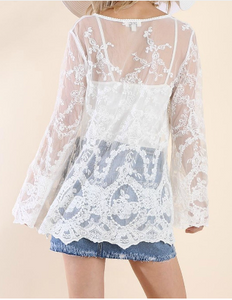 Sheer Lace Bell Sleeve Babydoll Top