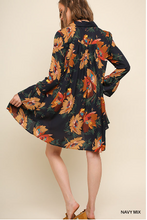 Load image into Gallery viewer, Floral Print Collared Dress with Ruffled Long Sleeves