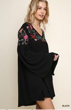 Load image into Gallery viewer, Floral Embroidered V-Neck Long Bell Sleeve Dress