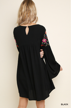 Load image into Gallery viewer, Floral Embroidered V-Neck Long Bell Sleeve Dress