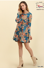 Load image into Gallery viewer, Long Sleeve Teal Mix Floral Print Dress
