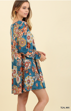 Load image into Gallery viewer, Long Sleeve Teal Mix Floral Print Dress
