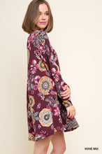 Load image into Gallery viewer, Umgee Wine Mix Long Sleeve Floral Print Dress