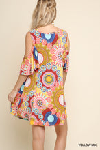 Load image into Gallery viewer, Medallion Print Cold Shoulder Dress with Ruffled Sleeves