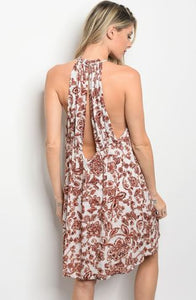 Rust and Oatmeal Halter Dress with Open Back
