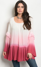 Load image into Gallery viewer, Ivory and Mauve Ombre Long Bell Sleeve Scoop Neck Tunic