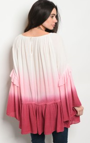 Ivory and Mauve Ombre Long Bell Sleeve Scoop Neck Tunic