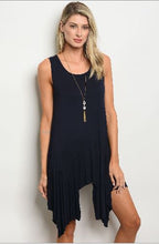 Load image into Gallery viewer, Navy Dress with Asymmetrical Ruffled Hemline