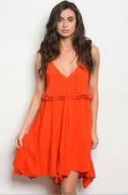 Load image into Gallery viewer, Orange Spaghetti Strap Dress with Tassel Trim
