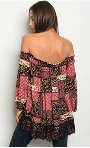 Long Sleeve Off the Shoulder Multi Color Top