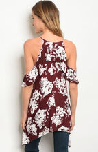 Load image into Gallery viewer, Burgundy and White Cold Shoulder Top