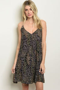 Black Flower Print Dress with Strappy Beaded Back